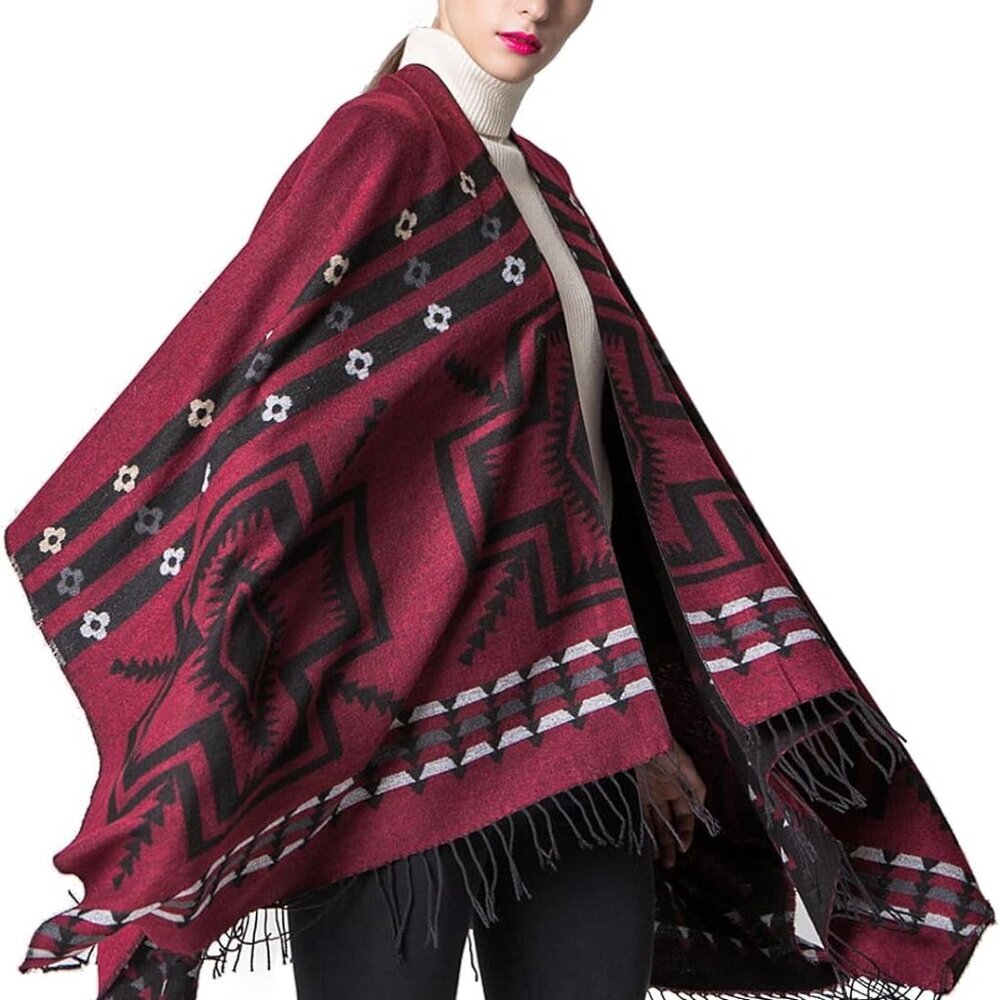 Women's Shawl Wraps Open Front Poncho Cape Oversized Sweaters Casual Cardigan Sh - Picture 5 of 7